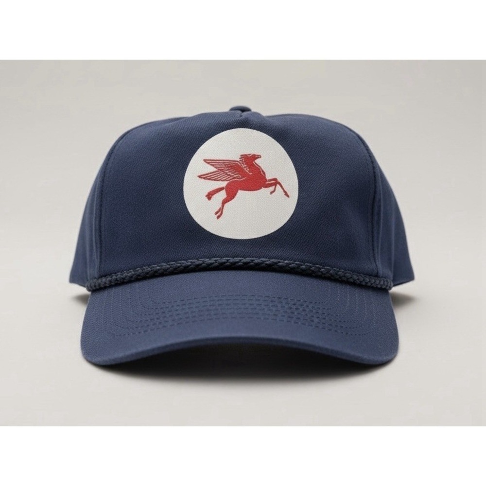 Vintage Mobil Gas Oil Blue Saigon Logo Snapback Hat Cap Trucker Mesh One Size